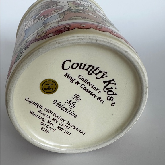 Country Kids Collectible Coffee Tea Cup with Coaster Lid Vintage Be my Valentine - Picture 6 of 6
